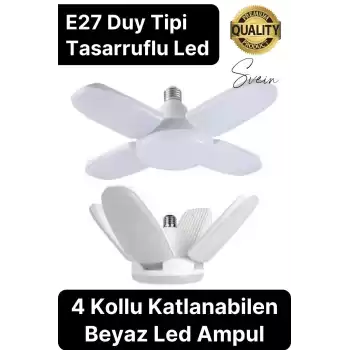 Özel Tasarım 4 Kollu Kanatlı Katlanabilir Yüksek Lümenli Tasarruflu Pervane Led Lamba Ampul Işık