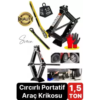 Dayanıklı Araba Kaldırma Akordiyon Tip Makas Cırcır Kollu 1.5 Ton Bijon Anahtarlı Otomobil Kriko Set