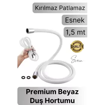 Premium 1,5 mt Beyaz 360 Derece Dönebilen Kıvrılmayan Esnek Yumuşak Silikon Patlamaz Duş Hortumları