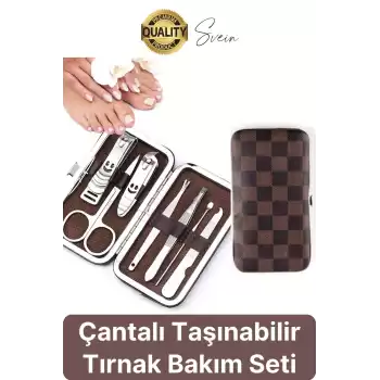 7 Parça Profesyonel Çantalı Paslanmaz Çelik Manikür Pedikür Tırnak Eti Makası Törpü Seti Kuaför