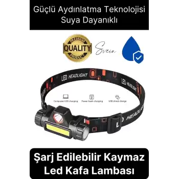 Premium Kamp Yayla Köy Kafa Lambası Ledli Şarjlı Tamir Baş Feneri Madenci Işıklı Başlık Aparatı Mir