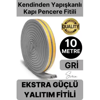 1. Sınıf Gri Kapı Pencere Soğuk Toz Geçirmez İzolasyon Fitili Yapışkanlı Isı Yalıtım 2x5=10 mt