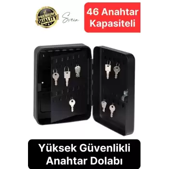Premium 46 Anahtar Sağlam Yüksek Güvenlik Büyük Kilitli Obje Kutusu Kapaklı Dolabı Metal Vale Siyah