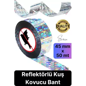Premium Kuş Kondurmaz Rahatsız Eden Şerit Bant 45 mm x 50 mt Yansıtıcı Kuşsavar Çatı Hologram Bandı