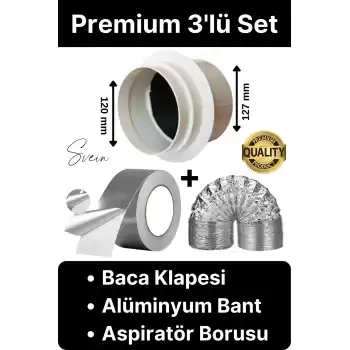 Premium Baca Klapesi Alüminyum Bant Aspiratör Borusu Seti Folyo Yanmaz Sızdırmaz Havalandırma Mutfak