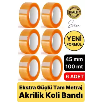 Ekstra Güçlü Yeni Formül 6 Adet 45 mm x 100 mt Koli Bandı Şeffaf Dayanıklı Bant Taşınma Ambalaj