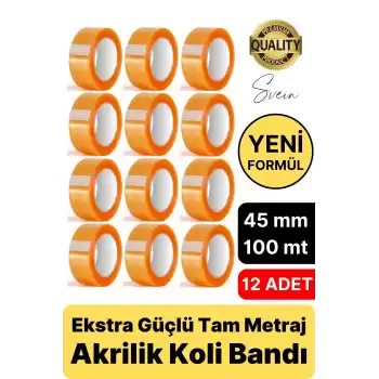 Ekstra Güçlü Yeni Formül 12 Adet 45 mm x 100 mt Koli Bandı Şeffaf Dayanıklı Bant Taşınma Ambalaj