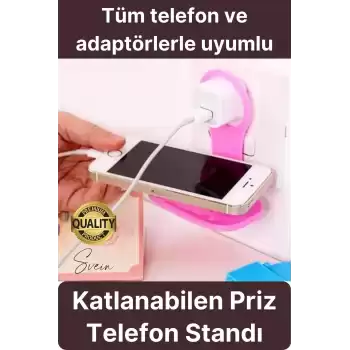 Pratik Priz Telefon Tutucu Şarj Askısı Standı Dekoratif Katlanır Plastik Adaptör Kablo Düzenleyici