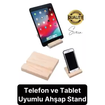 Doğal Masaüstü Ahşap Cep Telefonu ve Tablet Standı Natural Görünüm Şık İphone Android İos Uyumlu