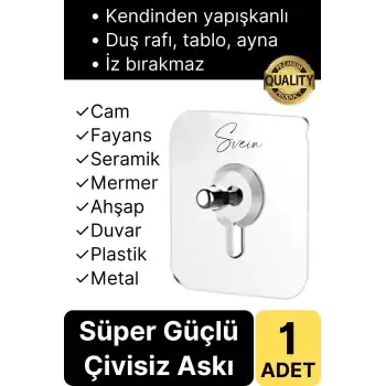 1 Adet Süper Güçlü Kendinden Yapışkanlı Tutunabilen Çok Amaçlı Çerçeve Tablo Banyo Duş Mutfak Askı