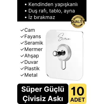 10 Adet Süper Güçlü Kendinden Yapışkanlı Tutunabilen Çok Amaçlı Çerçeve Tablo Banyo Duş Mutfak Askı