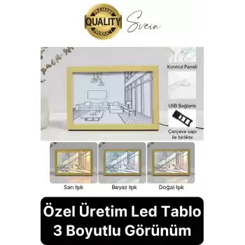 Özel Üretim Tasarım 3 Renk Mod Işıklı Retro Tablo Led Dekoratif Kare Masaüstü Gece Lambası Usb
