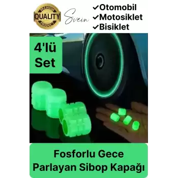 Özel Üretim Yeşil Fosforlu Sibop Kapağı 4 Set Tüm Araçlarla Uyumlu Gece Parlayan Sibob Jant Tekerlek
