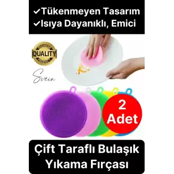 Pratik 2li Tükenmeyen Silikon Bulaşık Yıkama Fırçası Isıya Dayanıklı Su Emici Sünger Yuvarlak