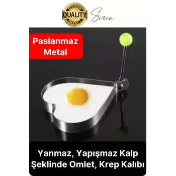 Paslanmaz Metal Kalp Şeklinde Omlet Krep Kalıbı Özel Model Uzun Ömürlü Yanmaz Yapışmaz Portatif