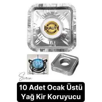 Dayanıklı 10 Adet Alüminyum Ocak Koruyucu Folyo Kare Kir Bırakmaz Yağ Sıçrama Yanmaz Yapışmaz Gümüş