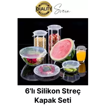 Sızdırmaz 6lı Silikon Kase Kavanoz Kapatma Kapak Seti Esnek Uyumlu Yırtılmaz Streç Saklama Kabı