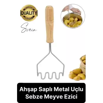 Premium Ahşap Saplı Patates Püre Sebze Yiyecek Yumurta Muz Meyve Ezici Paslanmaz Çelik Z Model