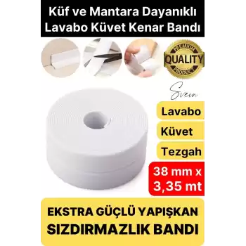 Ekstra Kalın 3.35 mt Banyo Küvet Duşakabin Mutfak Tezgah Lavabo Su Sızdırmaz Kenar Bandı Beyaz Bant