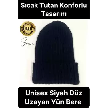Dayanıklı Bere Unisex Örgü Kışlık Düz Renk Yumuşak Yün Soğuktan Koruyucu Şapka Katlamalı Dokuma