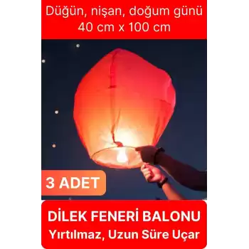 3 Adet Dilek Feneri Balonu Gece Ateş Gökyüzü Işığı Uçurtma Yırtılmaz Kaliteli Düğün Nişan Özel Gün
