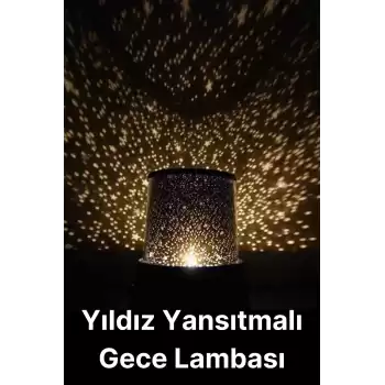 Premium Işık Yansıtmalı Yıldız Projeksiyon Gece Lambası Masa Üstü Pilli ve Usb Tavan Duvar Ambiyans
