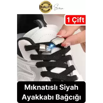Yeni Mıknatıslı Metal Tak Bırak Elastik Siyah Akıllı Kilitli Bağcık Spor Ayakkabı Bağcığı 100 cm