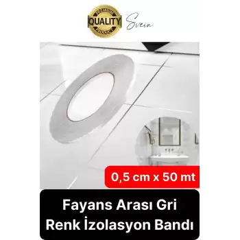 Premium Kendinden Yapışkanlı Gri Gümüş Renk Fayans Derz Arası İzolasyon Bandı Dekoratif Bant 0,5 cm