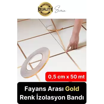Premium Kendinden Yapışkanlı Gold Sarı Renk Fayans Derz Arası İzolasyon Bandı Dekoratif Bant 0,5 cm