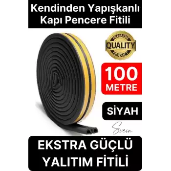 Kalın Kauçuk 2x50=100 mt Ekstra Uzun Siyah Kapı Pencere Fitili Soğuk Koruyucu Geçirmez İzolasyon