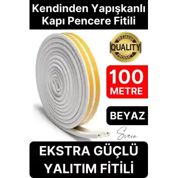 Kalın Kauçuk 2x50=100 Mt Ekstra Uzun Beyaz Kapı Pencere Fitili Soğuk Koruyucu Geçirmez İzolasyon