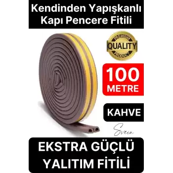 Kalın Kauçuk 2x50=100 mt Ekstra Uzun Kahve Kapı Pencere Fitili Soğuk Koruyucu Geçirmez İzolasyon