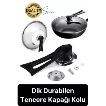 Premium Isıya Dayanıklı Dikey Tasarım Tencere Kapağı Kolu Kaldırma Aparatı Topuzu Siyah Pratik Rahat