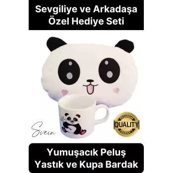14 Şubat Yumuşacık Sevimli Peluş Panda Yastık ve Kupa Bardak Sevgililer Günü Hediye Seti Arkadaşa