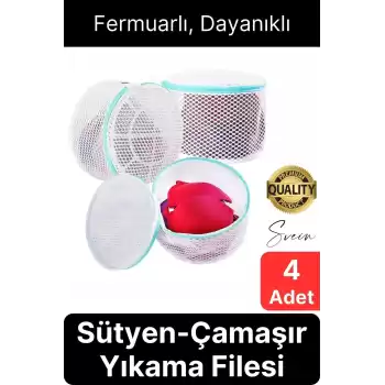 Premium 4 Adet İç Çamaşır Sütyen Yıkama Filesi Fermuarlı Yırtılmaz Çorap Temizlik Torbası Dayanıklı