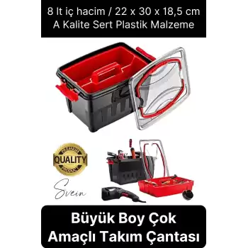 Premium 8 Lt Çok Amaçlı Tesisat Marangoz Malzeme Alet Takım Çantası Plastik Çivi Pense Vida Geniş