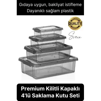Premium Organizer 4lü Plastik Erzak Gıda Saklama Kabı Seti İç İçe Kilitli İstifleme Yer Tasarrufu