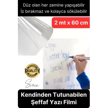 Kendinden Yapışkanlı Şeffaf Tahta Filmi 200x60 cm Okul Kreş Ofis Not Alma Yazı Çalışma Panosu Folyo