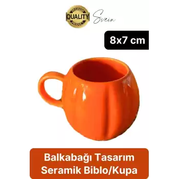 Özel Tasarım Seramik BalKabağı Kulplu Kupa Su Kahve Bardağı Dekoratif Biblo Fincan Sonbahar