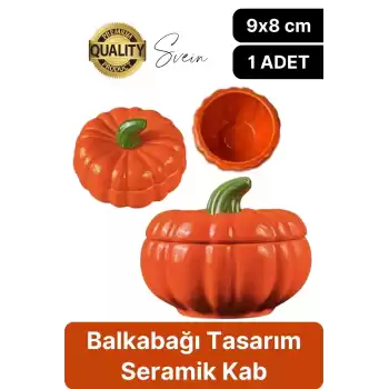 Özel Tasarım Kapaklı Seramik Turuncu Bal Kabağı Dekoratif Şekerlik Biber Saklama Kabı Kavanoz
