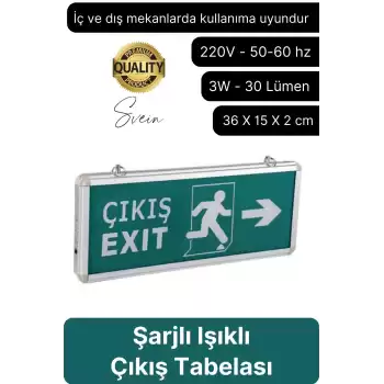 Işıklı Çift Yönlü Acil Çıkış Exit Tabelası Şarjlı Yönlendirme Güvenli Parlayan Uyarı Levhası