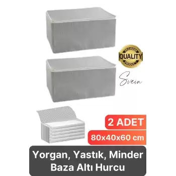 2 Adet Yorgan Hurcu Baza Altı Minder Kıyafet Saklama Yatak Yastık Organizer Düzenleyici Depolama