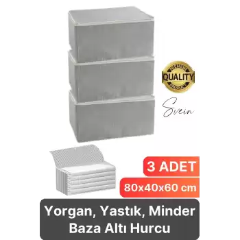 3 Adet Yorgan Hurcu Baza Altı Minder Kıyafet Saklama Yatak Yastık Organizer Düzenleyici Depolama