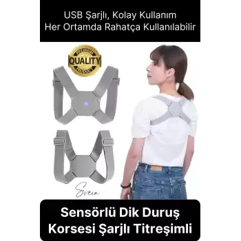 Premium Sensörlü Ayarlanabilir Dik Duruş Korsesi Şarjlı Titreşimli Omuz Sırt Kambur Önleyici
