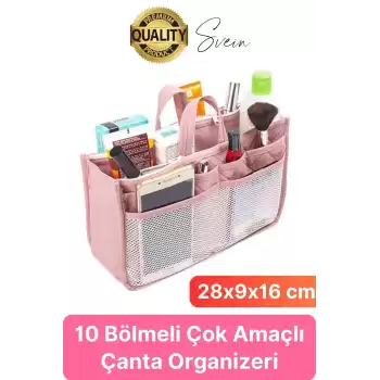 Çok Fonksiyonlu Kulplu Çanta İçi Düzenleyici Organizer Bölmeli Kumaş Taşınabilir Kozmetik Dayanıklı
