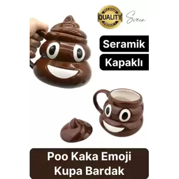 Özel Üretim Poo Kaka Emoji Kupa Bardak Esprili Eğlenceli Kapaklı Komik Karikatür Gülücük 3D Seramik