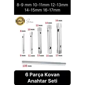 6 Parça Kovan Tipi Lokma Anahtarı Buji Boru Seti Civata Çinko Kaplı Lavabo Montaj 8-17 mm Arası