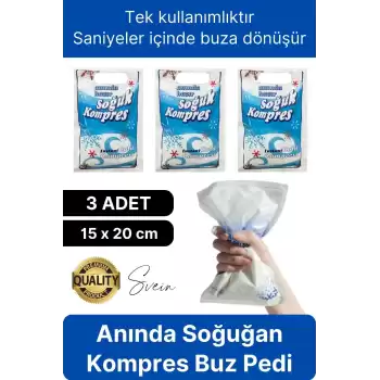 3 Adet Tek Kullanımlık Anında Hazır Soğuk Kompres Ped Buz Torbası Acil İlk Yardım Paketi Terapi