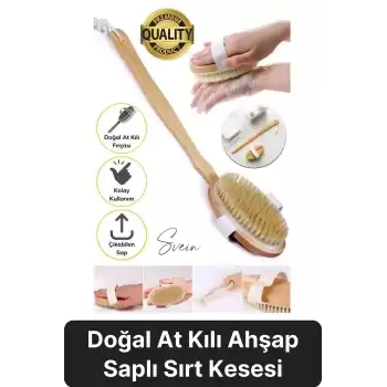 Premium %100 Doğal At Kılı Banyo Fırçası Ahşap Saplı Selülit Önleyici Yumuşak Vücut Masaj Sırt Kese