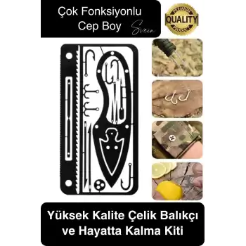 Paslanmaz Çelik Çok Fonksiyonlu İşlevsel Balıkçı Kiti Hayatta Kalma Balık Tutma Olta Uç Seti Cep Boy